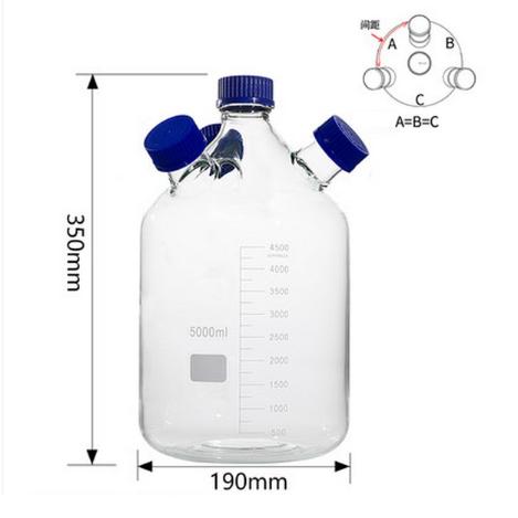 斜四口蓝盖瓶/流动相瓶/生物培养罐 5L；三等分GL45*4；配蓝色盖