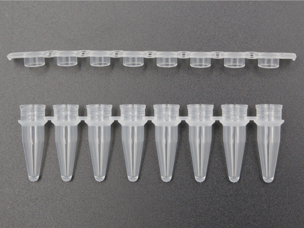 PCR 8联管&盖，200 μl，PP，本色，磨砂平盖，带编号管身 125/PK