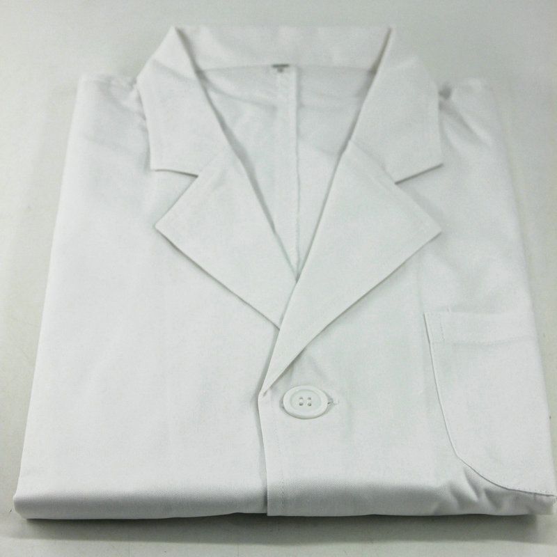 实验服(翻领,男士) 材质:65%涤纶,35%棉;型号:3XL(特大号);适用身高:180-185cm;身长:116cm;胸围:132cm;肩宽:50cm;袖长:66cm