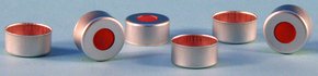 带 PTFE/橡胶隔垫的 11mm 钳口密封盖 Crimp seals, 11 mm, with PTFE/rubber septa red aluminum seal, size × thickne