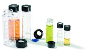 螺纹口带刻度样品瓶，预组装顶部开口瓶盖 Vials, screw top, graduated, open-top cap, preassembled volume 2 mL, clear glass