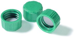 带 PTFE 衬垫的顶部实心螺纹瓶盖 Screw cap, solid top with PTFE liner, pkg 100 green melamine resin cap solid, F21