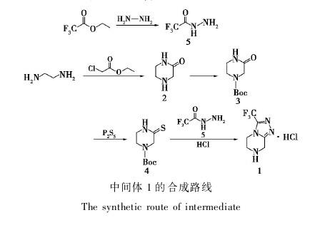 3-(三氟甲基)-5,6,7,8-四氢-[1,2,4]三唑并[4,3-a]吡嗪盐酸盐的he<i></i><i></i>'c