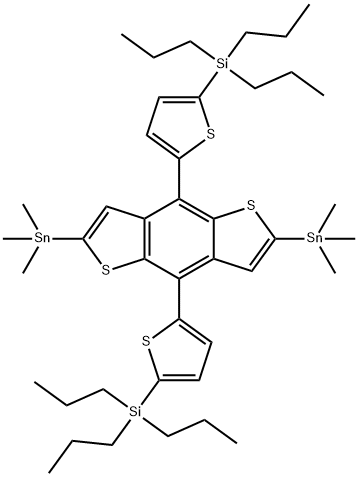 Stannane, 1,1<i></i>'-[4,8-bis[5-(tripropylsilyl)-2-thienyl]benzo[1,2-b:4,5-b<i></i>']dithiophene-2,6-diyl]bis[1,1,1-trimethyl- 结构式
