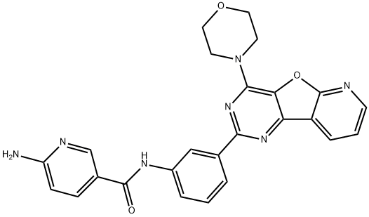 6-氨基-N-[3-[4-(4-吗啉基)吡啶并[3<i></i>',2<i></i>':4,5]呋喃并[3,2-D]嘧啶-2-基]苯基]-3-吡啶甲酰胺 结构式