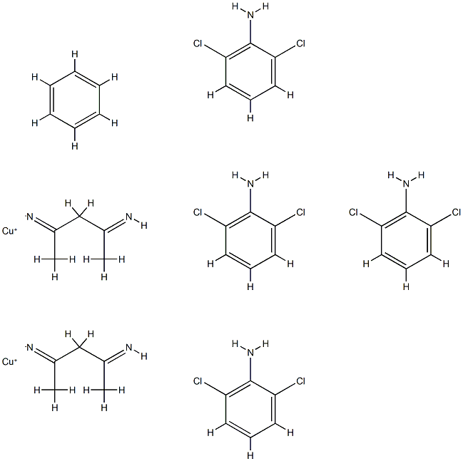 Μ-苯并双[N,N<i></i>'<i></i>'-(1,3-二甲基-1,3-丙二亚甲基)双(2,6-二氯苯甲酰胺基)]双铜(I),苯加合物 结构式