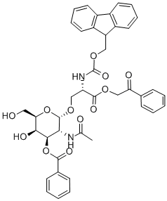 2-乙酰氨基-3-O-苯甲酰基-2-脱氧-Α-D-吡喃半乳糖基FMOC丝氨酸苯甲酰甲基酯 结构式