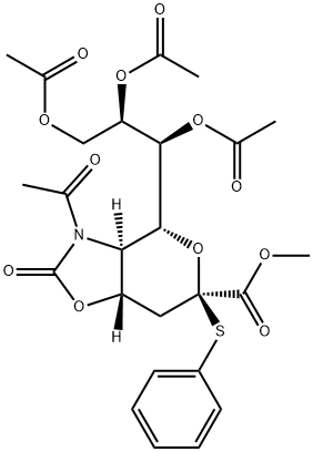 5-乙酰氨基-7,8,9-三-O-乙酰基-5-N,4-O-羰基-3,5-二脱氧-2-S-苯基-2-硫代-Β-D-甘油-D-半乳-2-吡喃神经氨酸甲酯 结构式