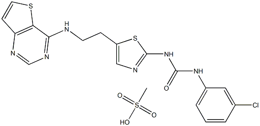 N-(3-氯苯基)-N<i></i>'-[5-[2-(噻吩并3,2-D]嘧啶-4-基氨基)乙基]-2-噻唑基]脲甲磺酸鹽 (1:1) 結(jié)構(gòu)式