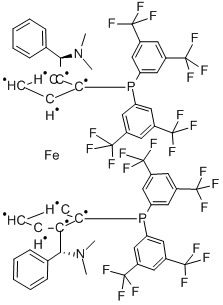 S,S)-(+)-2,2<i></i>'-BIS[-(N,N-二甲氨基)(苯基)甲基]-1,1<i></i>'-双(二环己基磷)二茂铁 结构式