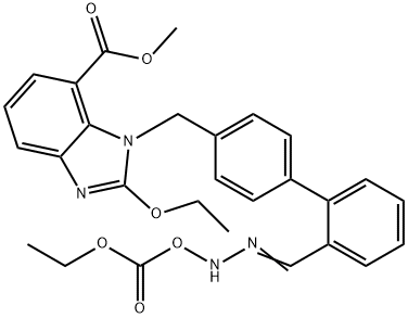 1-[(2<i></i>'-[(乙氧羰基)氧基]脒基)[1,1-联苯基]-4-基)甲基]-2-乙氧基-1H-苯并咪唑-7-甲酸甲酯 结构式