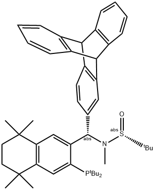 [S(R)]-N-[(S)-[3-(二叔丁基膦)-5,6,7,8-四氢-5,5,8,8-四甲基-2-萘基](9,10-二氢-9,10[1<i></i>',2<i></i>']-苯并蒽基)甲基]-N-甲基-2-叔丁基亚磺酰胺 结构式