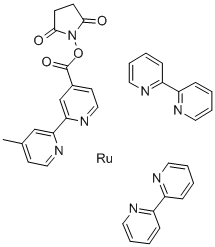 双(联吡啶)-4<i></i>'-甲基-4-羰基吡啶钌-N-琥珀酰亚胺酯双六氟磷酸酯 结构式