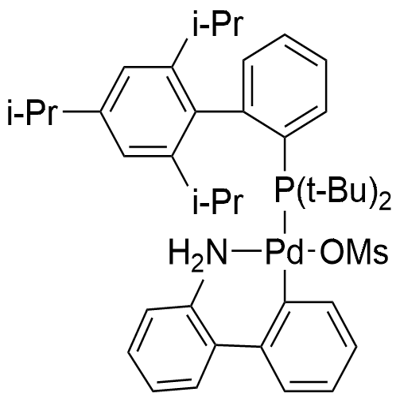 甲烷磺酸(2-二叔丁基膦基-2<i></i>',4<i></i>',6<i></i>'-三异丙基-1,1<i></i>'-联苯基)(2<i></i>'-氨基-1,1<i></i>'-联苯-2-基)钯(II) 结构式