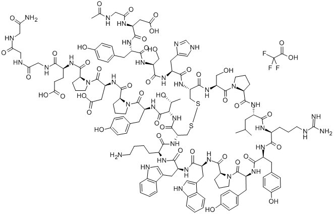 AC-GLY-ASP-TYR-SER-HIS-CYS-SER-PRO-LEU-ARG-TYR-TYR-PRO-TRP-TRP-LYS-CYS-THR-TYR-PRO-ASP-PRO-GLU-GLY-GLY-GLY-NH2, (DISULFIDE BOND) TRIFLUOROACETATE 结构式