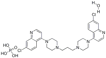 4,4<i></i>'-(1,3-丙烷双-4,1-哌嗪基)双(7-氯喹啉)磷酸盐水合物 结构式