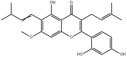 2<i></i>',4<i></i>',5-三羟基-7-甲氧基-6-(3-甲基-1-丁烯基)-3-(3-甲基-2-丁烯基)黄酮 结构式