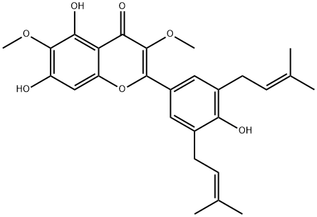 5,7,4<i></i>'-三羟基-3,6-二甲氧基-3<i></i>',5<i></i>'-二异戊烯基黄酮 结构式