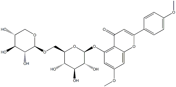 7-甲氧基-2-(4-甲氧基苯基)-5-[(6-O-BETA-D-吡喃木糖基-BETA-D-吡喃葡萄糖基)氧基]-4H-1-苯并吡喃-4-酮 結構式