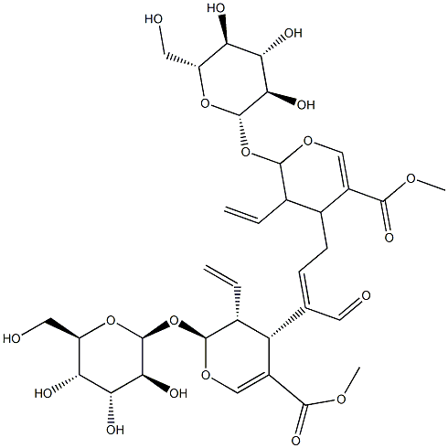 (2S,2<i></i>'S,3R,3<i></i>'R,4R,4<i></i>'S)-4,4<i></i>'-[(1E)-1-甲?；?1-丙烯基-1,3-二基]雙[3-乙烯基-2-(BETA-D-吡喃葡萄糖基氧基)-3,4-二氫-2H-吡喃-5-羧酸]二甲酯 結(jié)構(gòu)式
