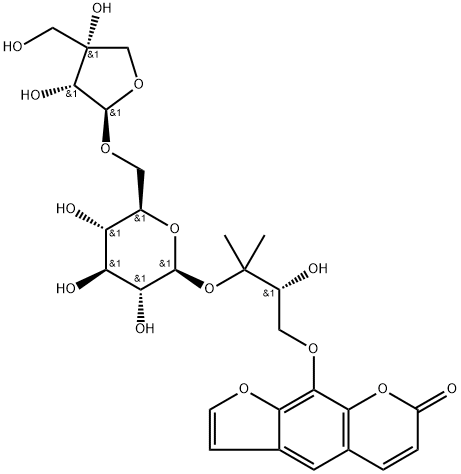 9-[(2R)-3-[(6-O-D-芹糖-BETA-D-呋喃糖基-BETA-D-吡喃葡萄糖基)氧基]-2-羥基-3-甲基丁氧基]-7H-呋喃并[3,2-G][1]苯并吡喃-7-酮 結(jié)構(gòu)式