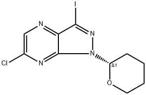 (S)-6-氯-3-碘-1-(四氢-2H-吡喃-2-基)-1H-吡唑[3,4-B]吡嗪 结构式