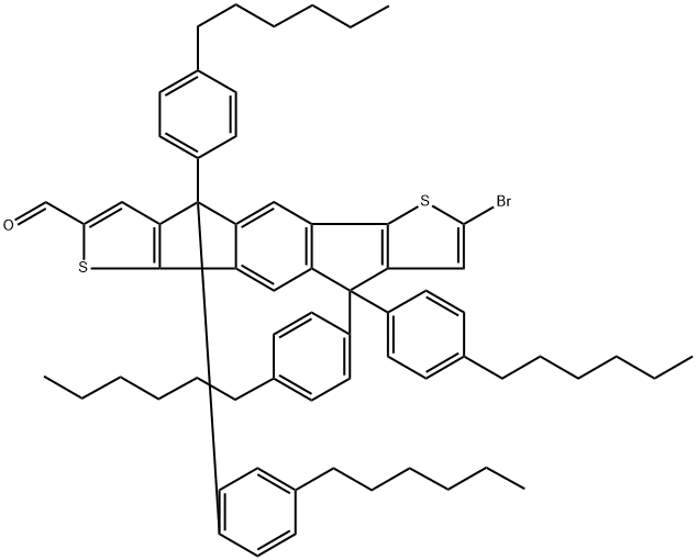 7-溴-4,4,9,9-四(4-己基苯基)-S-苯并二茚并[1,2-B:5,6-B<i></i>']二噻吩-2-醛 结构式
