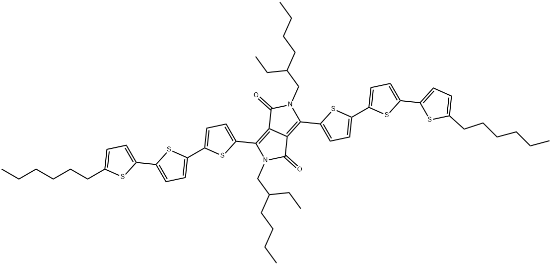 2,5-双(2-乙基己基)-3,6-双(5<i></i>'<i></i>'-己基[2,2<i></i>':5<i></i>',2<i></i>'<i></i>'-三联噻吩]-5-基)-2,5-二氢吡咯并[3,4-C]吡咯-1,4-二酮 结构式