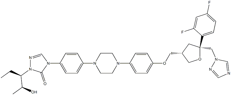 4-(4-(4-(4-(((3S,5S)-5-((1H-1,2,4-triazol-1-yl)methyl)-5-(2,4-difluorophenyl)tetrahydrofuran-3-yl)methoxy)phenyl)piperazin-1-yl)phenyl)-1-((2S,3R)-2-hydroxypentan-3-yl)-1H-1,2,4-triazol-5(4H)-one 結(jié)構(gòu)式