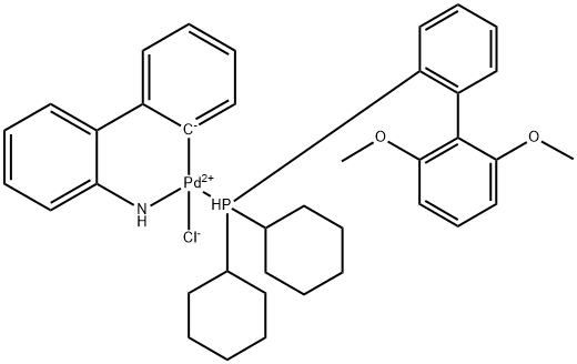 氯(2 - 二环己基膦基-2<i></i>',6<i></i>'-二甲氧基-1,1<i></i>'-联苯基)(2<i></i>'-氨基-1,1<i></i>'-联苯-2 - 基)钯(II) 结构式