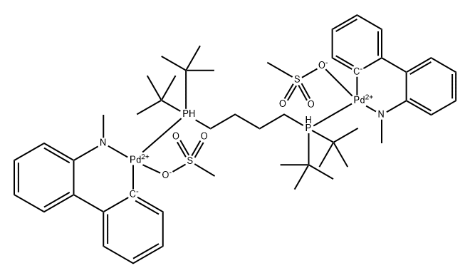 [1,4-双(二叔丁基膦基)丁烷]双[甲磺酸(2<i></i>'-甲氨基-1,1<i></i>'-联苯-2-基)钯(II)] 结构式