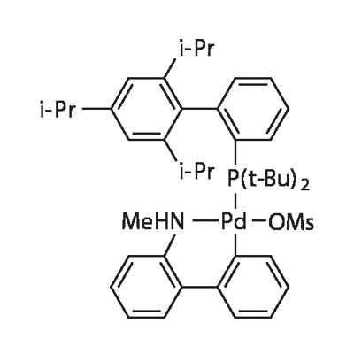 甲烷磺酸(2-二-叔丁基膦-2<i></i>',4<i></i>',6<i></i>'-三异丙基联苯)(2<i></i>'-甲胺基-1,1<i></i>'-联苯-2-基)钯(II) 结构式