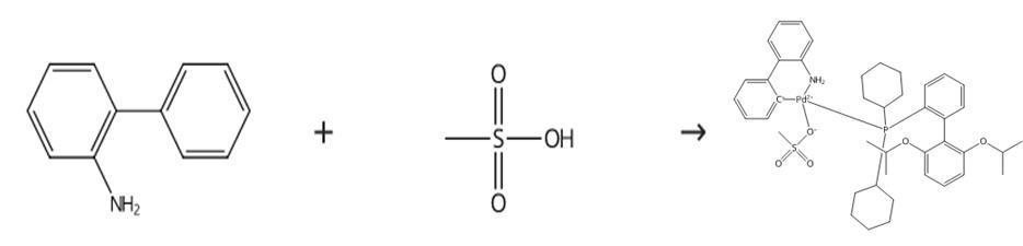 甲磺酸(2-二环己基膦基-2<i></i><i></i>'，6<i></i><i></i>'- 二异丙氧基-1，1<i></i><i></i>'-联苯基)(2-氨基-1，1<i></i><i></i>'-联苯-2-基)钯(II)的合成路线