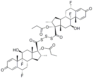 (6Α,11Β,16Α,17Α)-(6<i></i>'Α,11<i></i>'Β,16<i></i>'Α,17<i></i>'Α)-17,17<i></i>'-(三硫代二羰基)双[6,9-二氟-11-羟基-16-甲基-17-(1-氧代丙氧基)-雄甾-1,4-二烯-3-酮 结构式