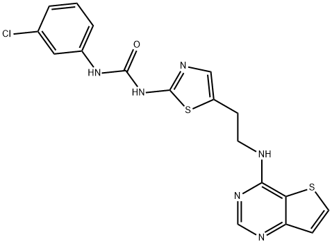 N-(3-氯苯基)-N<i></i>'-[5-[2-(噻吩并[3,2-D]嘧啶-4-基氨基)乙基]-2-噻唑基]脲 结构式