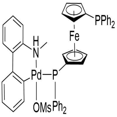 (1,1<i></i>'-双(二苯基膦)二茂铁) (2<i></i>'-甲基氨基-1,1<i></i>'-联苯-2-基)甲磺酸钯(II) DPPF PD G4 结构式