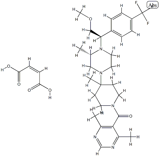 1-[(4,6-二甲基-5-嘧啶基)羰基]-4-[(3S)-4-[(1R)-2-甲氧基-1-[4-(三氟甲基)苯基]乙基]-3-甲基-1-哌嗪基]-4-甲基哌啶马来酸盐 结构式