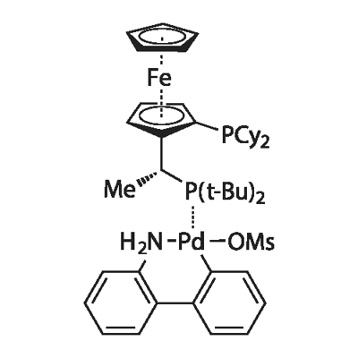 甲烷磺酸{(R)-(-)-1-[(S)-2-(二环己基膦)二茂铁]乙基二叔丁基膦基}(2<i></i>'-氨基-1,1<i></i>'-联苯-2-基)钯(II) 结构式