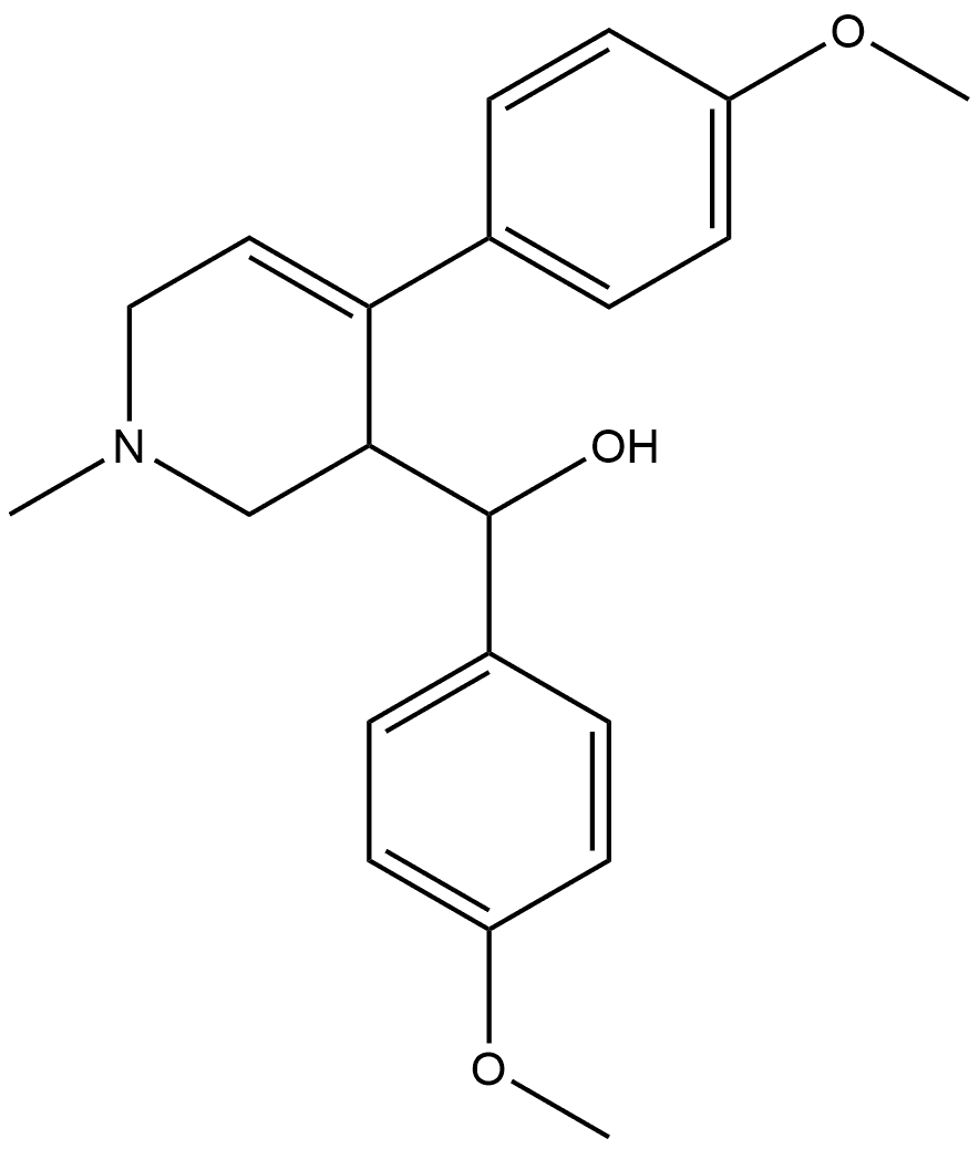 1,2,3,6-Tetrahydro-α,4-bis(p-methoxyphenyl)-1-methyl-3-pyridinemethanol, 10185-04-3, 结构式