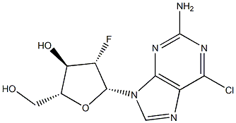 6-氯-9-(2-脱氧-2-氟-BETA-D-阿拉伯呋喃糖基)-9H-嘌呤-2-胺, 144924-88-9, 结构式