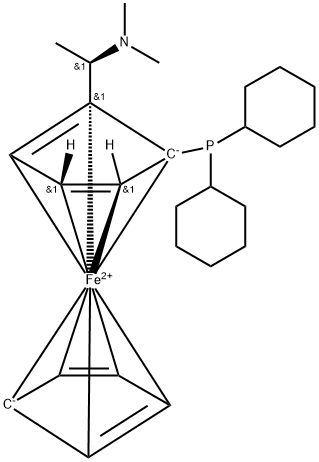 (R)-N,N-二甲基-1-[(S)-2-双(二环己基膦基)二茂铁基]乙胺, 171817-39-3, 结构式