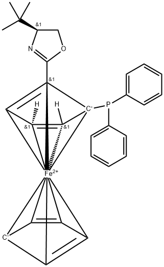 (R)-4-叔丁基-2-[(R)-2-(双(1苯基)-膦基)-二茂络铁-1-基]唑啉, 178557-28-3, 结构式