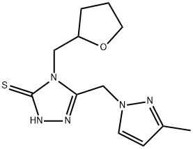 5-((3-甲基-1H-吡唑-1-基)甲基)-4-((四氢呋喃-2-基)甲基)-4H-1,2,4-三唑-3-硫醇, 1005624-63-4, 结构式