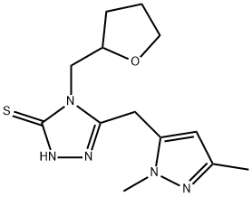 5-((1,3-二甲基-1H-吡唑-5-基)甲基)-4-((四氢呋喃-2-基)甲基)-4H-1,2,4-三唑-3-硫醇, 1005631-17-3, 结构式
