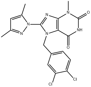 7-[(3,4-二氯苯基)甲基]-8-(3,5-二甲基-1H-吡唑-1-基)-3,7-二氢-3-甲基-1H-嘌呤-2,6-二酮, 1019100-13-0, 结构式