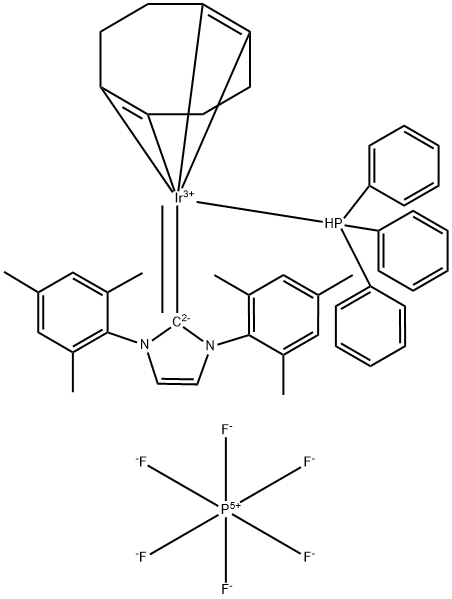 三苯基膦(1,5-环辛二烯)[1,3-双(2,4,6-三甲基苯基)咪唑-2-亚基]铱(I)六氟磷酸盐, 1019853-00-9, 结构式