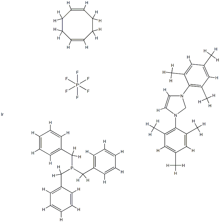 三苄基膦(1,5-环辛二烯)[1,3-双(2,4,6-三甲基苯基)咪唑-2-亚基]铱(I)六氟磷酸盐, 1019853-01-0, 结构式