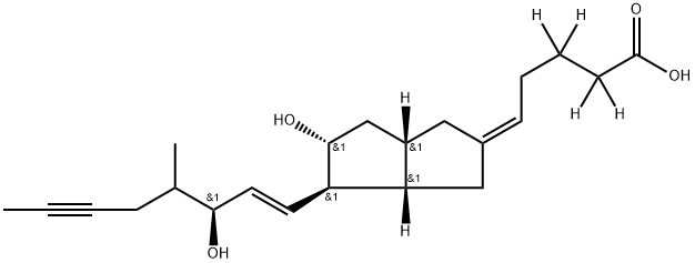(5E)-5-[(3AS,4R,5R,6AS)-六氢-5-羟基-4-[(1E,3S)-3-羟基-4-甲基-1-辛烯-6-炔-1-基]-2(1H)-并环戊二烯亚基]戊酸-2,2,3,3-D<SUB>4</SUB>, 1035094-10-0, 结构式