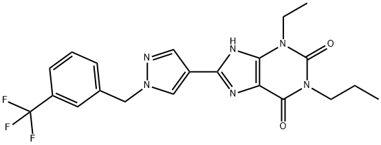 3-乙基-1-丙基-8-(1-(3-(三氟甲基)苄基)-1H-吡唑-4-基)-1H-嘌呤-2,6(3H,8H)-二酮, 752222-83-6, 结构式