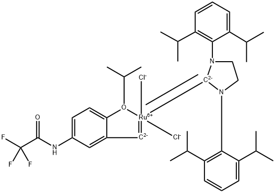 [1,3-二(2,6-二-异丙基苯基)-4,5-二氢咪唑-2-亚基]-[2-异丙氧基-5-(三氟乙酰氨基)苯基]亚甲基钌(II),二氯, 1212008-99-5, 结构式